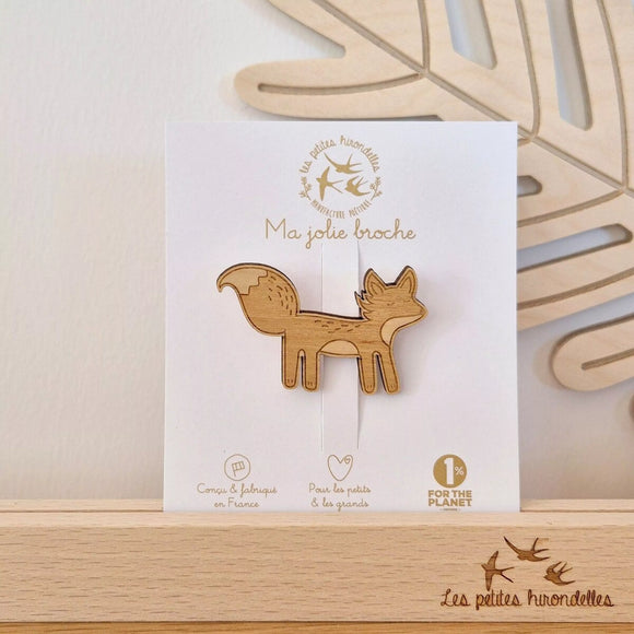 Broche gravée en bois - Vanille Coton