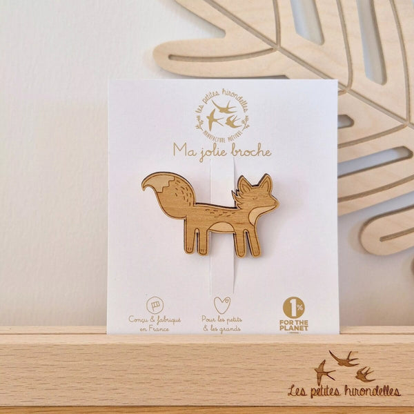 Broche gravée en bois - Vanille Coton