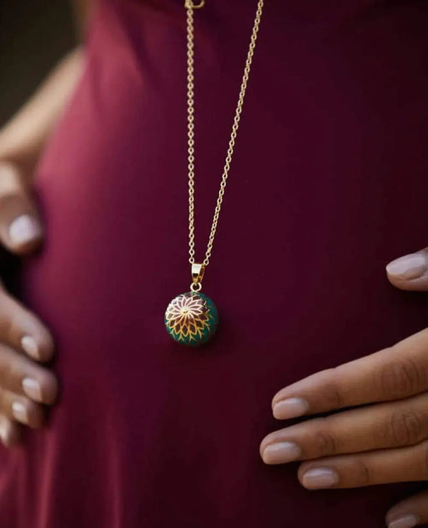 Bola de grossesse - Magnolia - Email multicolore - Doré Or 18 carats - Vanille Coton