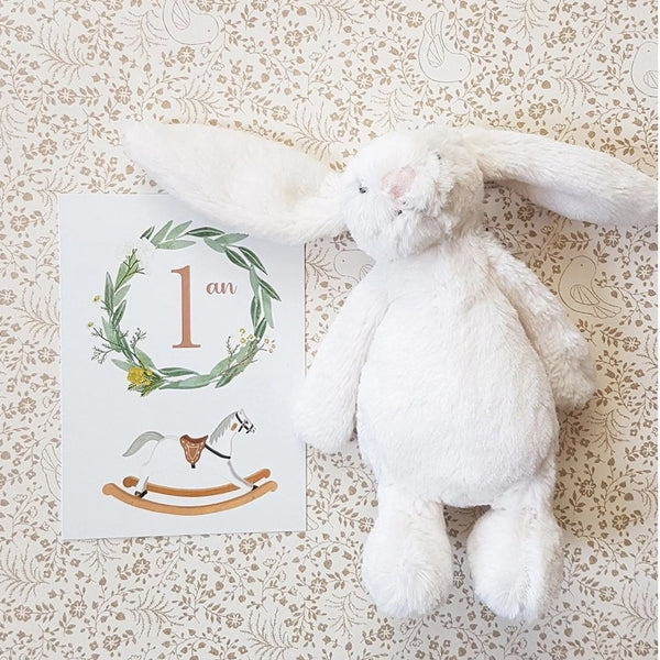 Cartes étapes bébé - Set de 12 cartes de 1 mois à 1 an - Vanille Coton