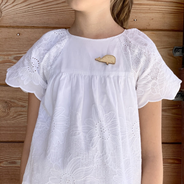 Broche gravée en bois - Vanille Coton