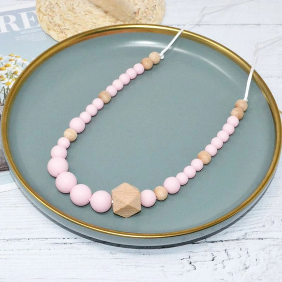 Collier d'allaitement, portage et dentition silicone et bois - Vanille Coton