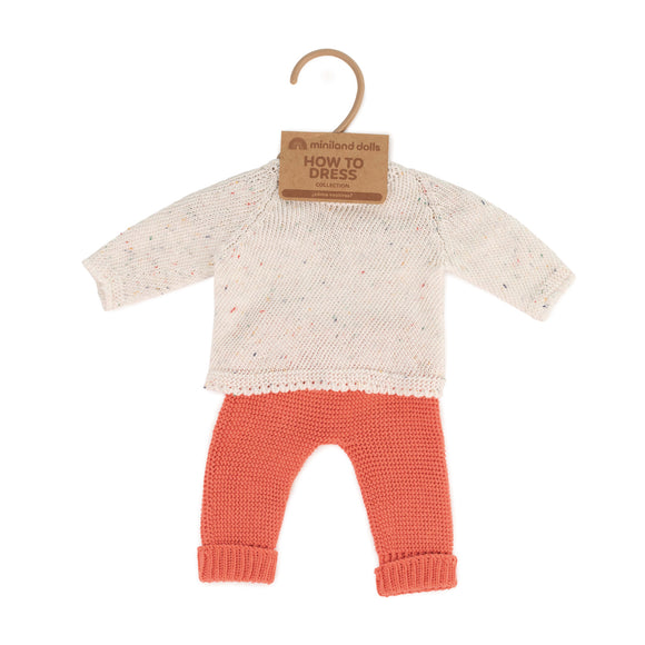 Ensemble vêtements poupée tricoté orange et blanc 38 cm - Vanille Coton