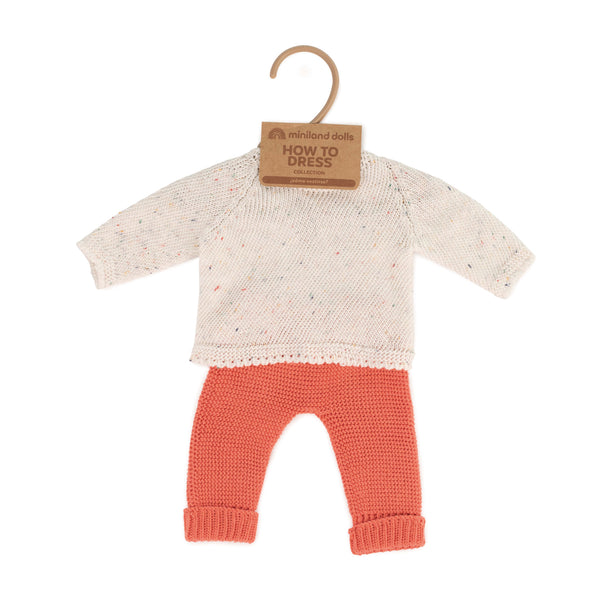 Ensemble vêtements poupée tricoté orange et blanc 38 cm - Vanille Coton