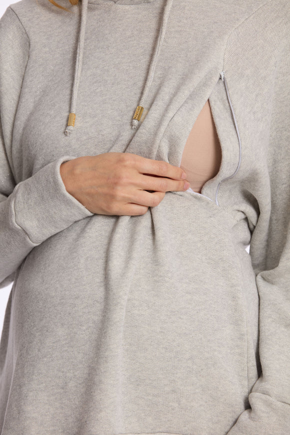 Sweat à capuche de maternité et d'allaitement Billie - Vanille Coton