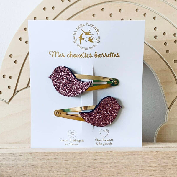 Barrette duo Oiseaux pailletés - Vanille Coton