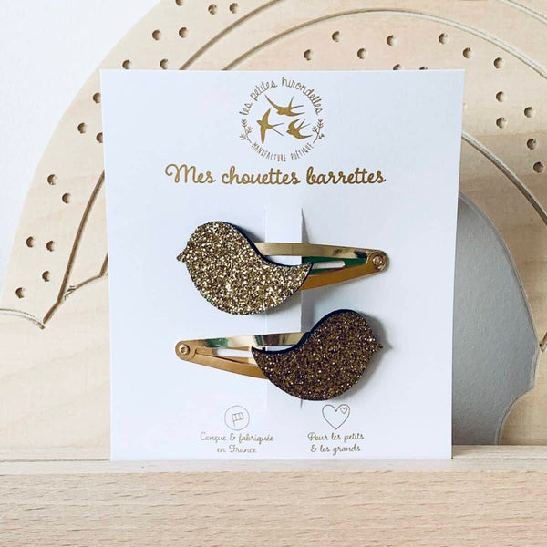 Barrette duo Oiseaux pailletés - Vanille Coton