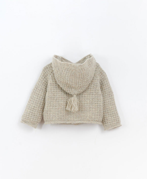 Gilet tricoté à capuche avoine - Vanille Coton
