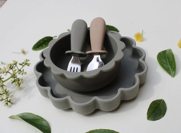 Kit repas assiette, bol et couverts - Vanille Coton