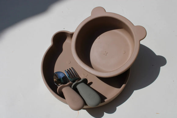 Ensemble repas assiette, bol et couverts - Vanille Coton