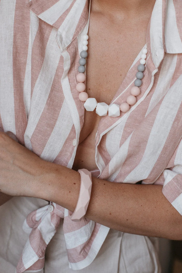 Collier d'allaitement, portage et dentition MARIE ROSE PERLE - Vanille Coton