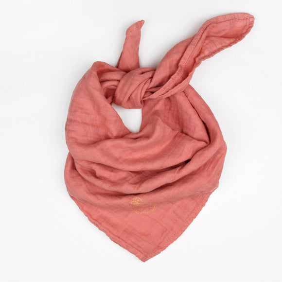 Lange brodé Pêche de vigne - Vanille Coton