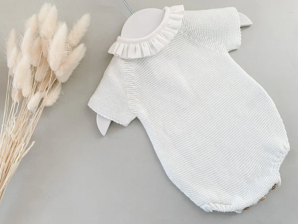 Barboteuse bébé tricotée avec col - Vanille Coton