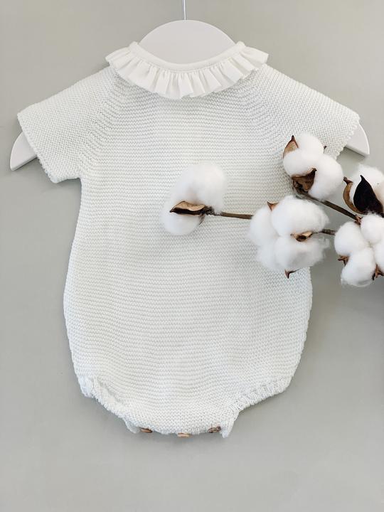 Barboteuse bébé tricotée avec col - Vanille Coton