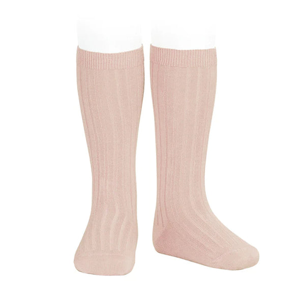 Chaussettes hautes côtelées de luxe - Vanille Coton